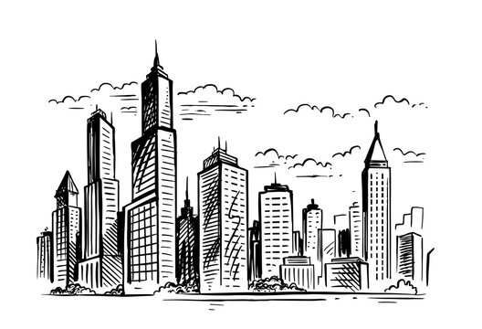 City cityscape skyline sketch. Modern urban landscapes
