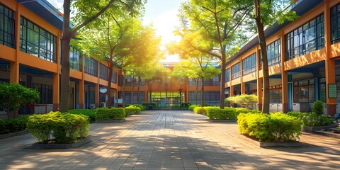 Daylight view of a typical American school building from the outside. Concept Architecture, School Design, Educational Facilities, Daylight Views, Exterior Design - Powered by Adobe