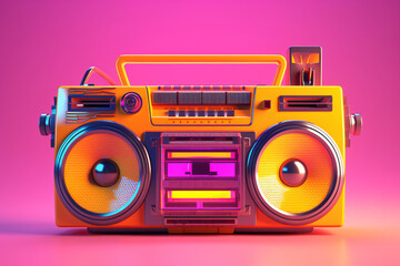 a yellow boom box with speakers
