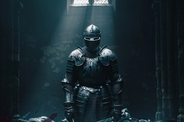 Fototapeta na wymiar Warrior in Armor A Knightly Portrait Generative AI