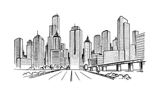 City cityscape skyline sketch. Modern urban landscapes