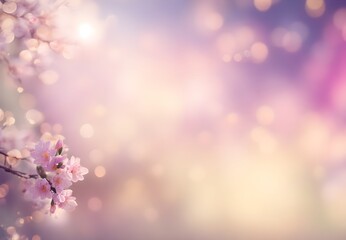 Abstract spring scene featuring vibrant sakura blossoms, gently falling petals, and dreamy bokeh, set against a palette of soothing pink shades