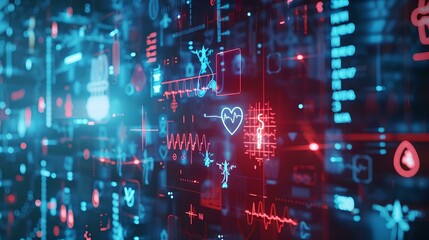 Obraz premium Abstract electronic circuit board with Futuristic medical interface with graphs and charts. Data for doctor technology modern medical concept