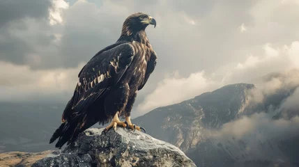Fotobehang black eagle standing on large rock © uut