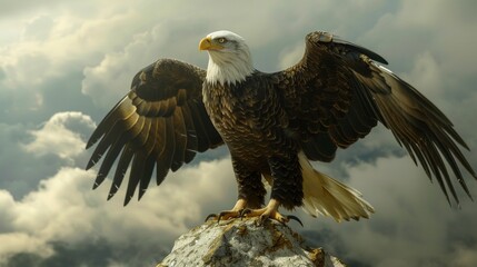 Fototapeta premium black eagle standing on large rock