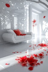Decorated red and white interior for lovers