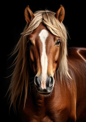 Brown horse with white line color on head.