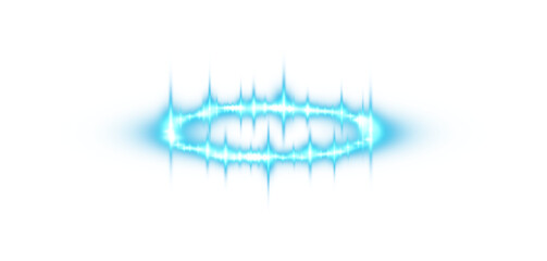 Three dimensional shiny blue nimbus. Blue halo angel ring. Light realistic halo, angel ring, Saint aureole symbol.  Magic fantasy portal. Futuristic teleport. Light effect. PNG.