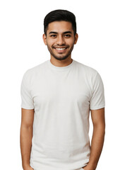 Hispanic man wearing casual clothes, smiling and looking at the camera, isolated, transparent background, no background. PNG.