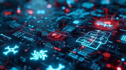 Abstract electronic circuit board with Futuristic medical interface with graphs and charts. Data for doctor technology modern medical concept