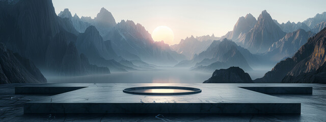 Pedestal, interior and podium with mockup display, background and decoration. Product, presentation and promotion for advertising, marketing and showcasing of aesthetics, luxury and sale items