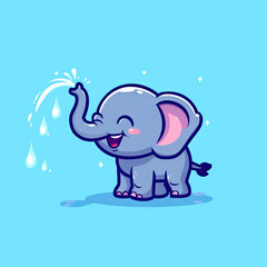 Happy Elephant Spraying Water. Vector Icon Illustration. Animal Nature Icon Concept Isolated Premium Vector. 