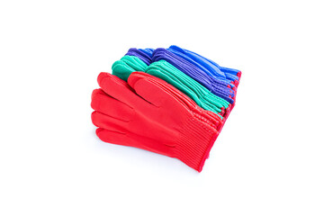 Multicolored fabric gloves isolated on white background, Fabric cotton gloves