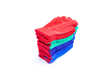 Multicolored fabric gloves isolated on white background, Fabric cotton gloves