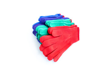 Multicolored fabric gloves isolated on white background, Fabric cotton gloves