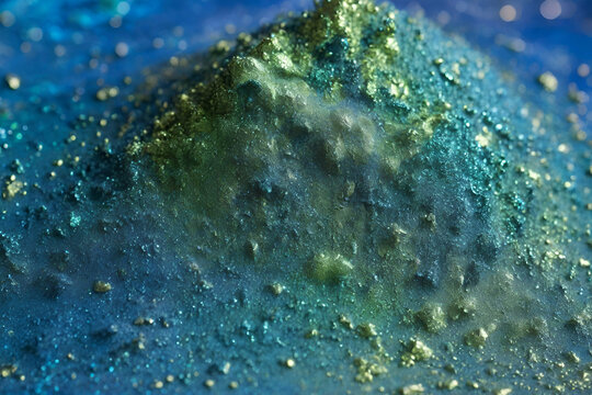 dust of metallic pigment sparkling with green and blue color