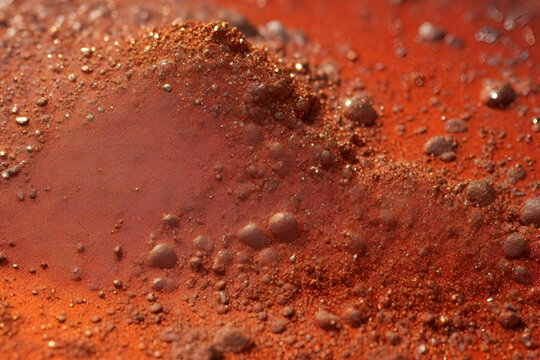 dust of metallic pigment sparkling with orange and red color
