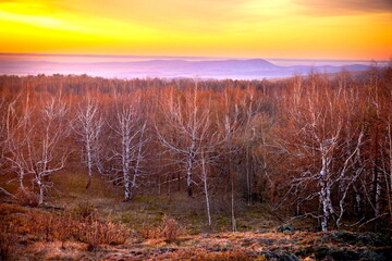 Fototapeta premium beautiful sunrise in the mountains of the Southern Urals in the Republic of Bashkortostan