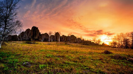 beautiful sunrise in the mountains of the Southern Urals in the Republic of Bashkortostan