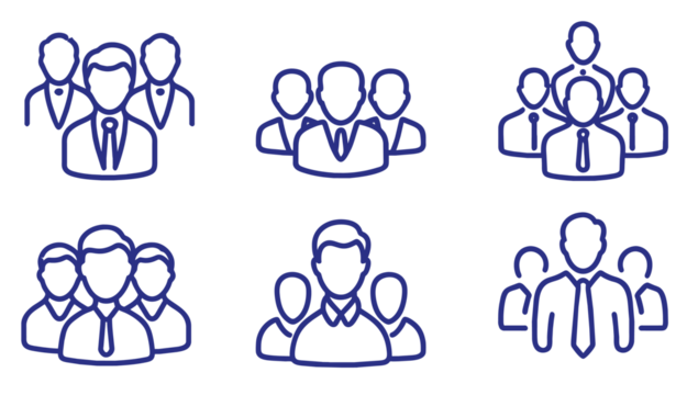 Set of team work icons. Outline icons with editable stroke collection.