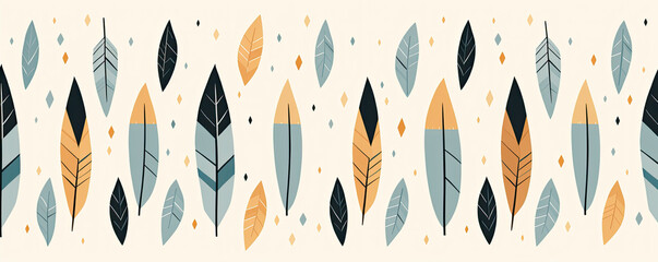 Bird feather seamless pattern on white background.