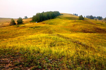 Naklejka premium endless hilly expanses in the Southern Urals in the Republic of Borkovstan