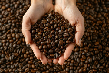 closed up coffee beans in hand