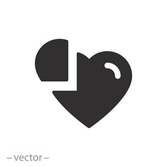 proportion love icon, piece of heart, part or percentage heart missing, flat symbol - vector illustration
