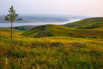 Fototapeta na wymiar endless hilly expanses in the Southern Urals in the Republic of Borkovstan