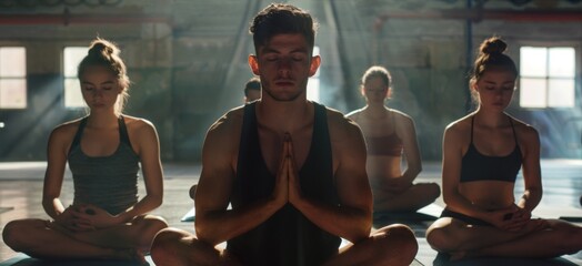 group meditation closed eyes Generative AI