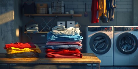 clean clothes in the laundry washing machine Generative AI - obrazy, fototapety, plakaty