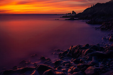 Beautiful views of the sunset over the sea, nature photo at sunset colourful and dramatic over the...