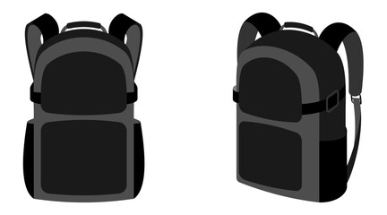 backpack vector set. flat design backpack with black color. vector illustration isolated on white background.