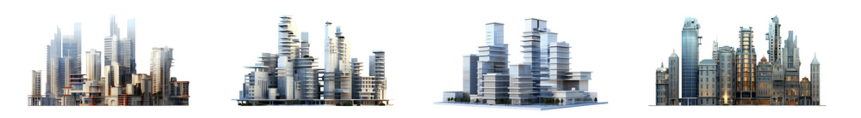 Fototapeta na wymiar Modern City illustration isolated at white with space for text. Success in business, international corporations, Skyscrapers, banks and office buildings.