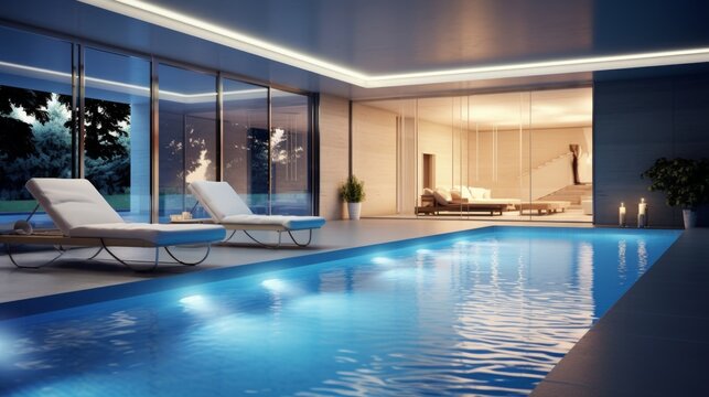 Modern light interior swimming pool room