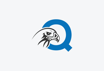 High quality illustration of a eagle head with latter Q for logo and icons
