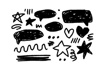 Charcoal graffiti doodle punk and grunge shapes collection. Hand drawn abstract scribbles and squiggles, creative various shapes, pencil drawn icons. Scribbles, scrawls, stars, heart, curly lines.