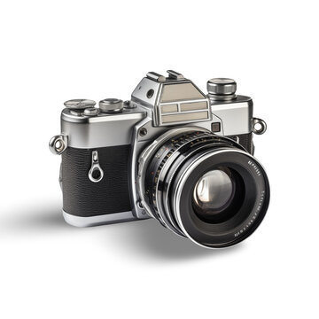 old photo camera isolated on white, png