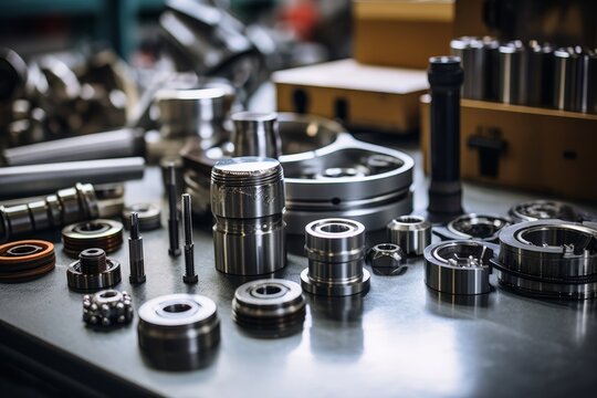 Detailed Image of a Steel Bushing Resting on a Mechanic's Workbench Surrounded by Tools