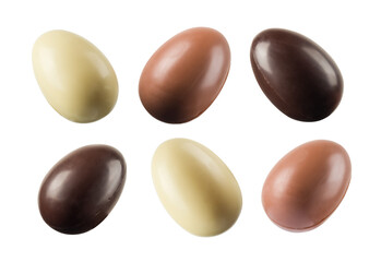 Chocolate easter eggs variety on transparent background. PNG image.