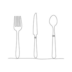 Continuous one line drawing of plate knife and fork hand drawn doodle vector art illustration.