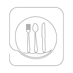 Continuous one line drawing of plate knife and fork hand drawn doodle vector art illustration.