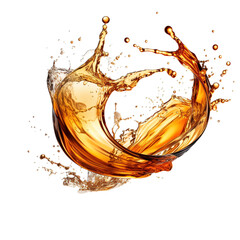 Elegant bourbon splash isolated on a transparent background, capturing the dynamic motion and rich amber hues of luxury whiskey.