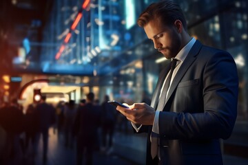 Businessman using a mobile app for secure financial transactions.
 - obrazy, fototapety, plakaty