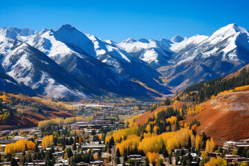Fall Colors and Snow-capped Peaks: A Scenic View of Aspen, Colorado During the Autumn Season