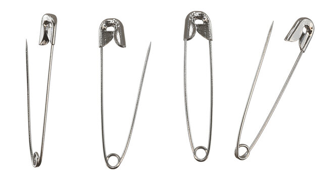 Metal safety pin or A safety pin isolated on transparency background.