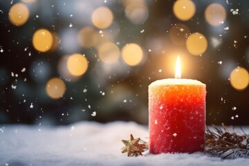 Candle under snow Christmas Decoration.