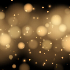 Texture glitter and elegant for Christmas. Sparkling magical gold yellow dust particles. Magic golden concept. Abstract black background with bokeh effect. Vector