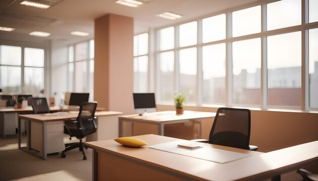Blurred images of office interior background and lighting bokeh