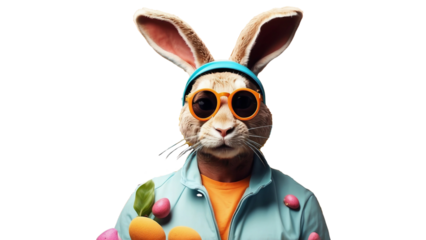 Easter Template Design with Rabbits and Chocolate Eggs, Space Text for Social Media